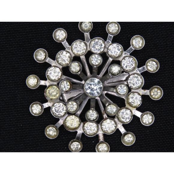 Vintage Starburst Rhinestone Brooch Pin Silver Tone, Clear Rhinestones, Gift Box - Picture 3 of 5